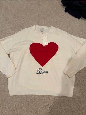 a new day Cream Sweater with Red Heart